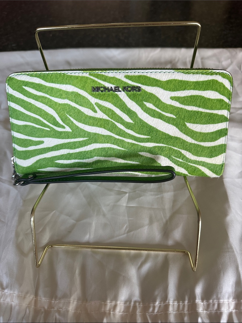 Michael Kors Green and White Zebra Print calf hair Wallet/Wristlet